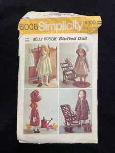 1973 Simplicity 6006 Sewing Pattern - Holly Hobbie Doll and Wardrobe