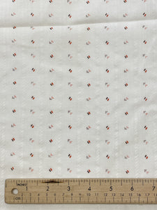1+ YD Poly/Cotton Shirting Vintage - Off White with White Stripes and Brown and Orange Print