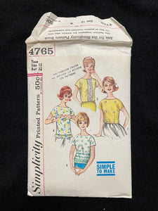 1960's Simplicity 4765 Sewing Pattern - Blouses