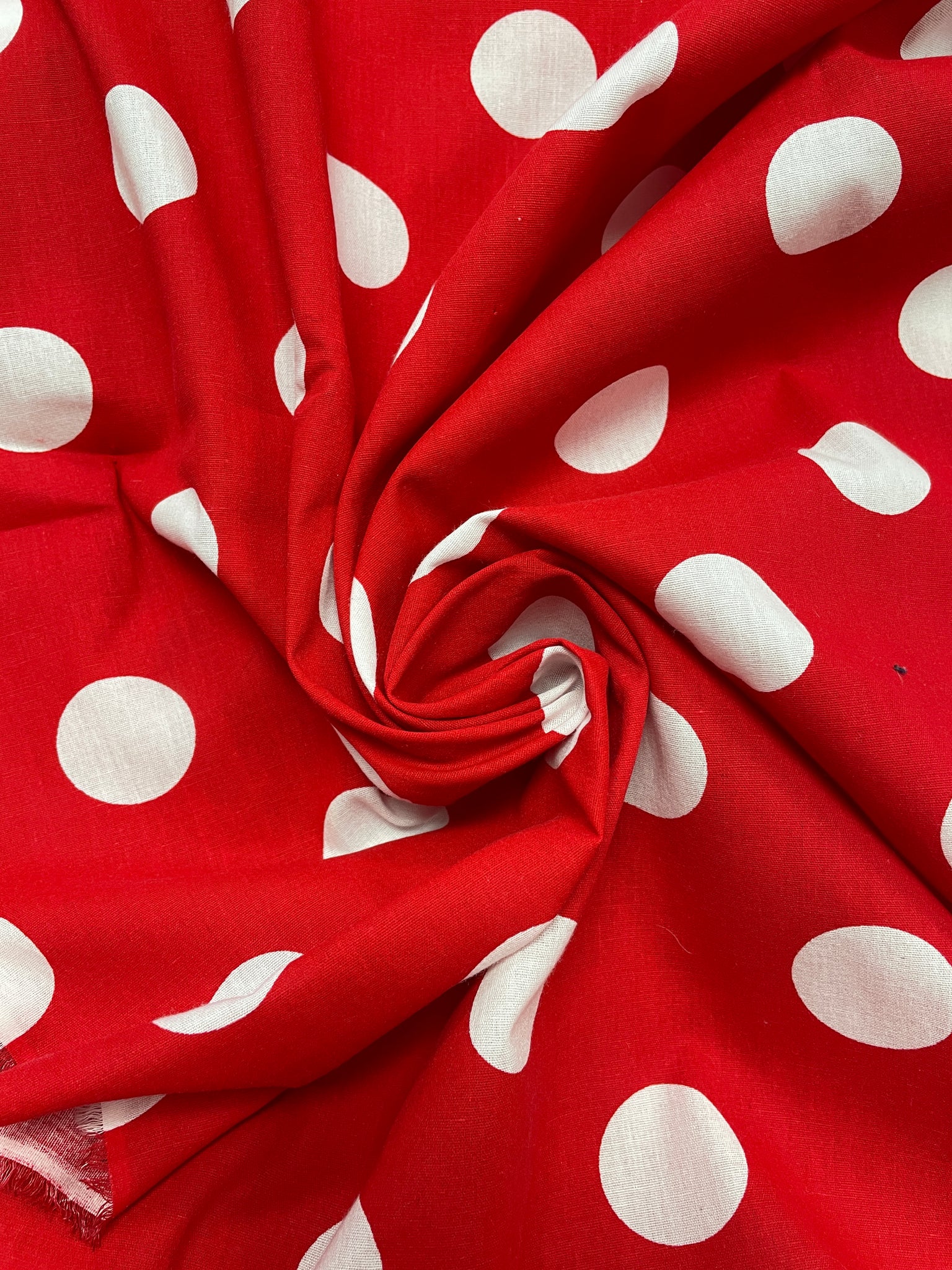 3 5/8 YD Cotton Poly - Red with White Polka Dots