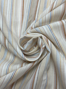 2 1/2 YD Poly Cotton Shirting Yarn-Dyed Stripes - White, Blue, Golden Yellow and Brown