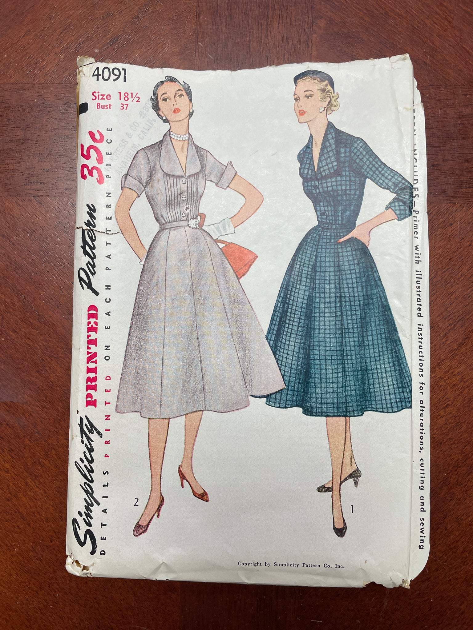 1952 Simplicity 4091 Sewing Pattern - Dresses