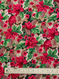 4 YD Quilting Cotton - Red and Green Floral Print with Purple and Gold Accents