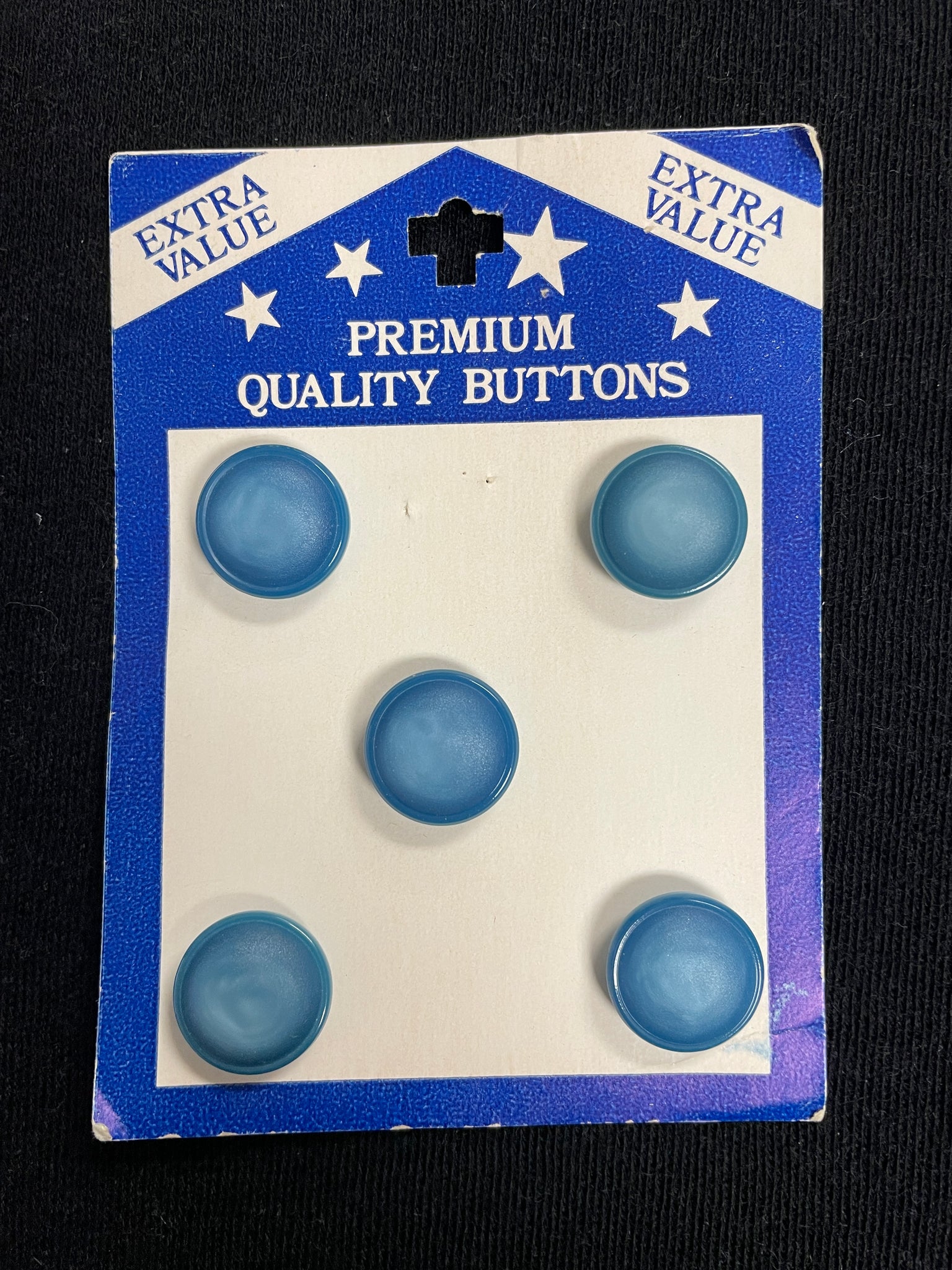 Buttons Plastic Set of 5 Vintage - Matte Blue with Shiny Edge