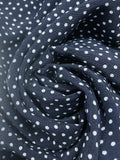 1 1/2 YD Rayon Vintage - Navy Blue with White Polka Dots