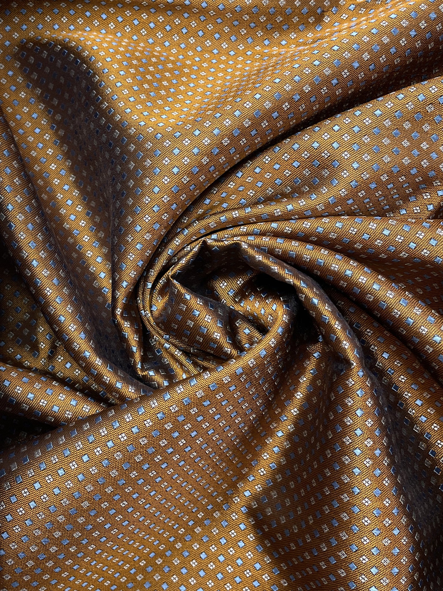 2 1/4 YD Tie Silk - Light Brown with Tiny Blue and Light Gray Diamonds