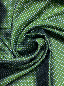 1 1/4 YD Tie Silk - Green with Tiny Blue and Light Gray Diamonds