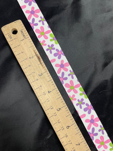 3 YD Polyester Printed Grosgrain Ribbon - White with Pink, Purple and Green Flowers