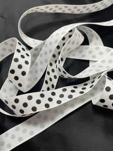 2 7/8 YD Polyester Printed Grosgrain Ribbon - White with Black Polka Dots