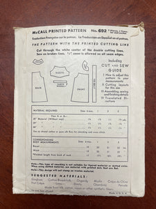 1930's McCall 692 Sewing Pattern - Toddler Dress with Smocking