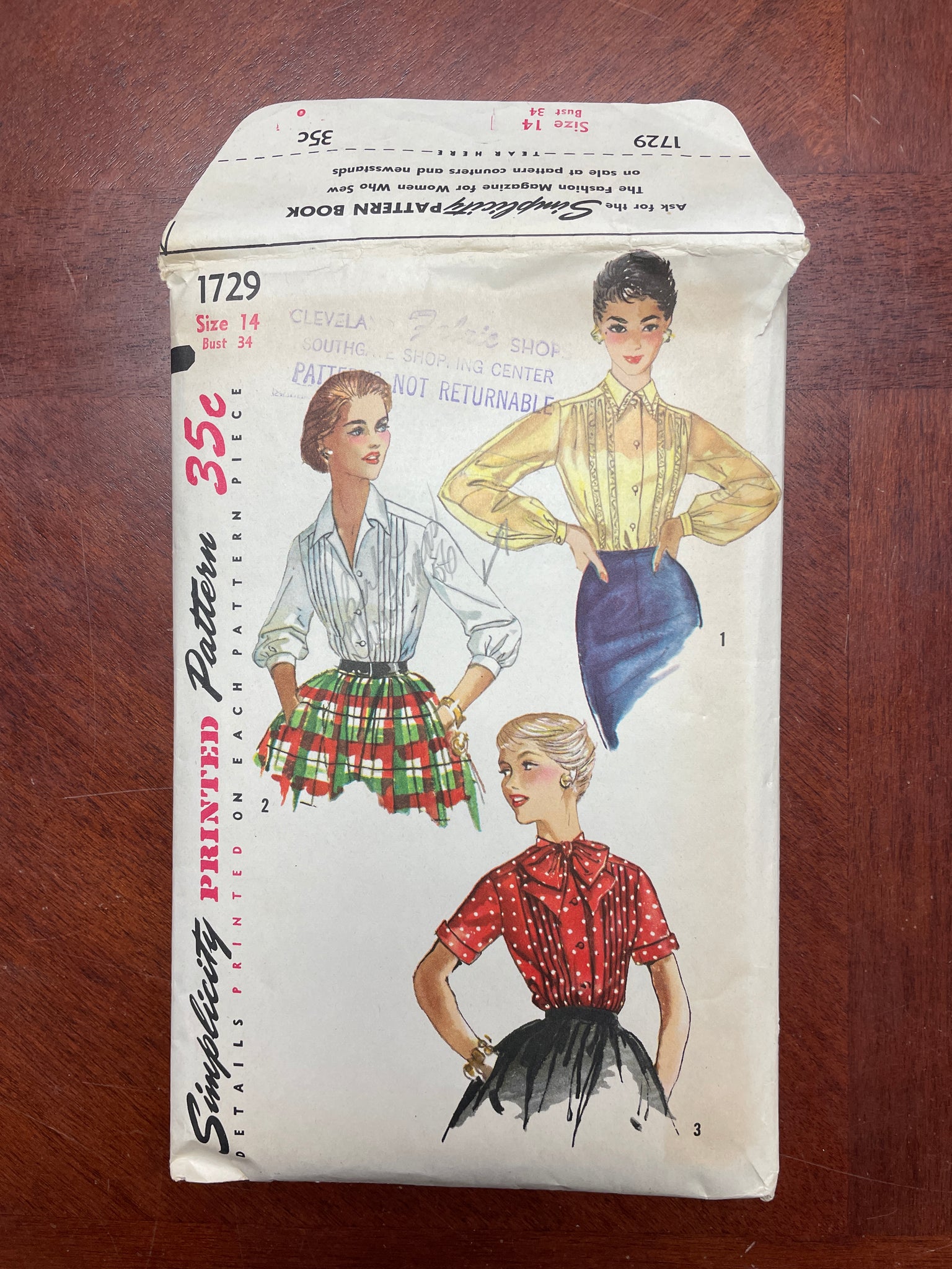 1956 Simplicity 1729 Sewing Pattern - Blouses