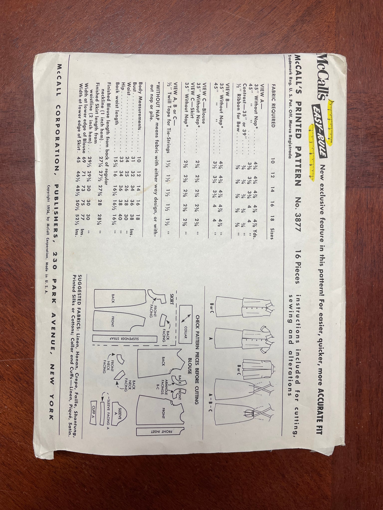 1956 McCall's 3877 Sewing Pattern - Maternity Top and Skirt