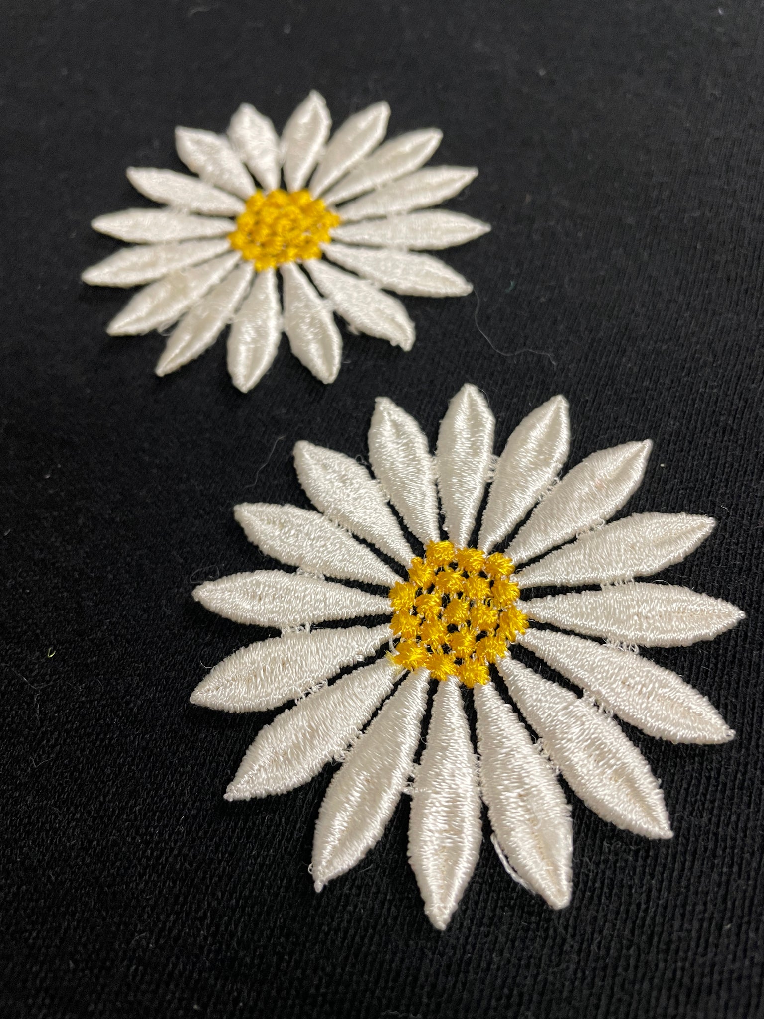 Embroidered Applique Set of 2 Vintage - White Daisies with Yellow Centers