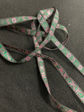 Polyester Ribbon By-the-Yard - Black with Orchid Pink Flowers