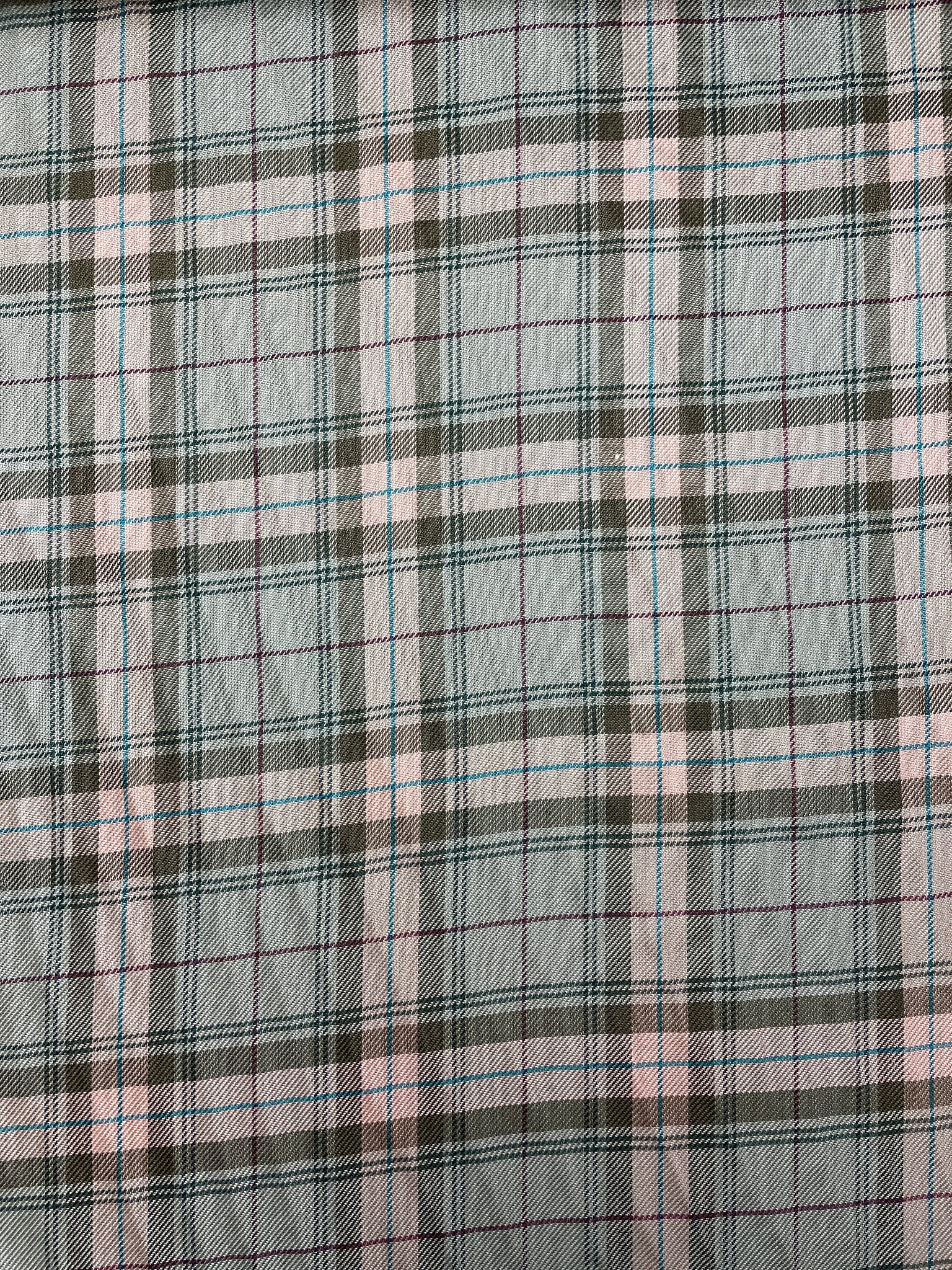 4 1/2 YD Rayon Challis Yarn-Dyed Plaid - Green and Ecru