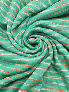2 1/4 YD Poly/Cotton Knit Vintage - Green and Orange with Silver Lurex
