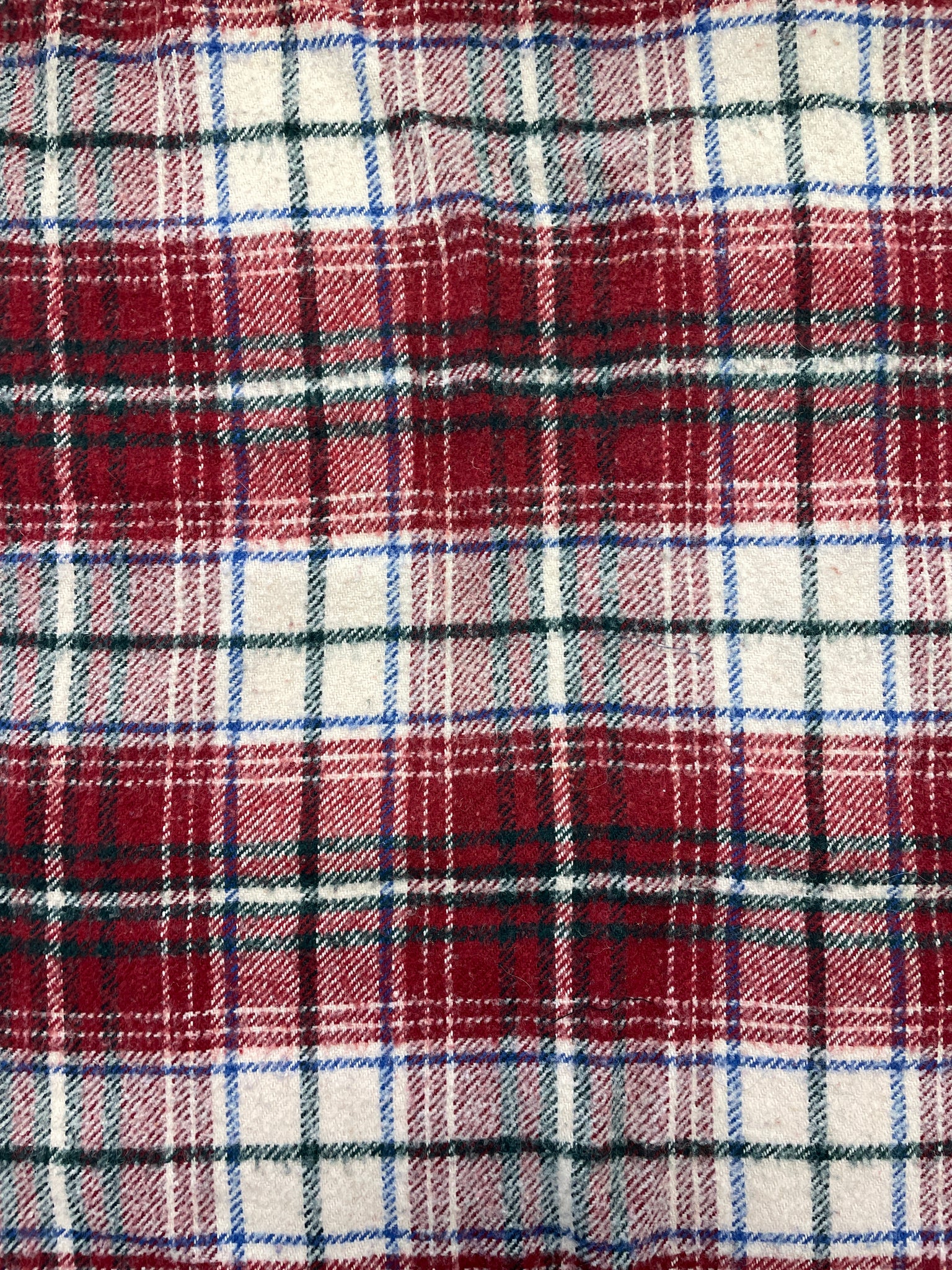 2 YD Wool Plaid Blanket Vintage Salvaged - Red, Off White, Green and Blue