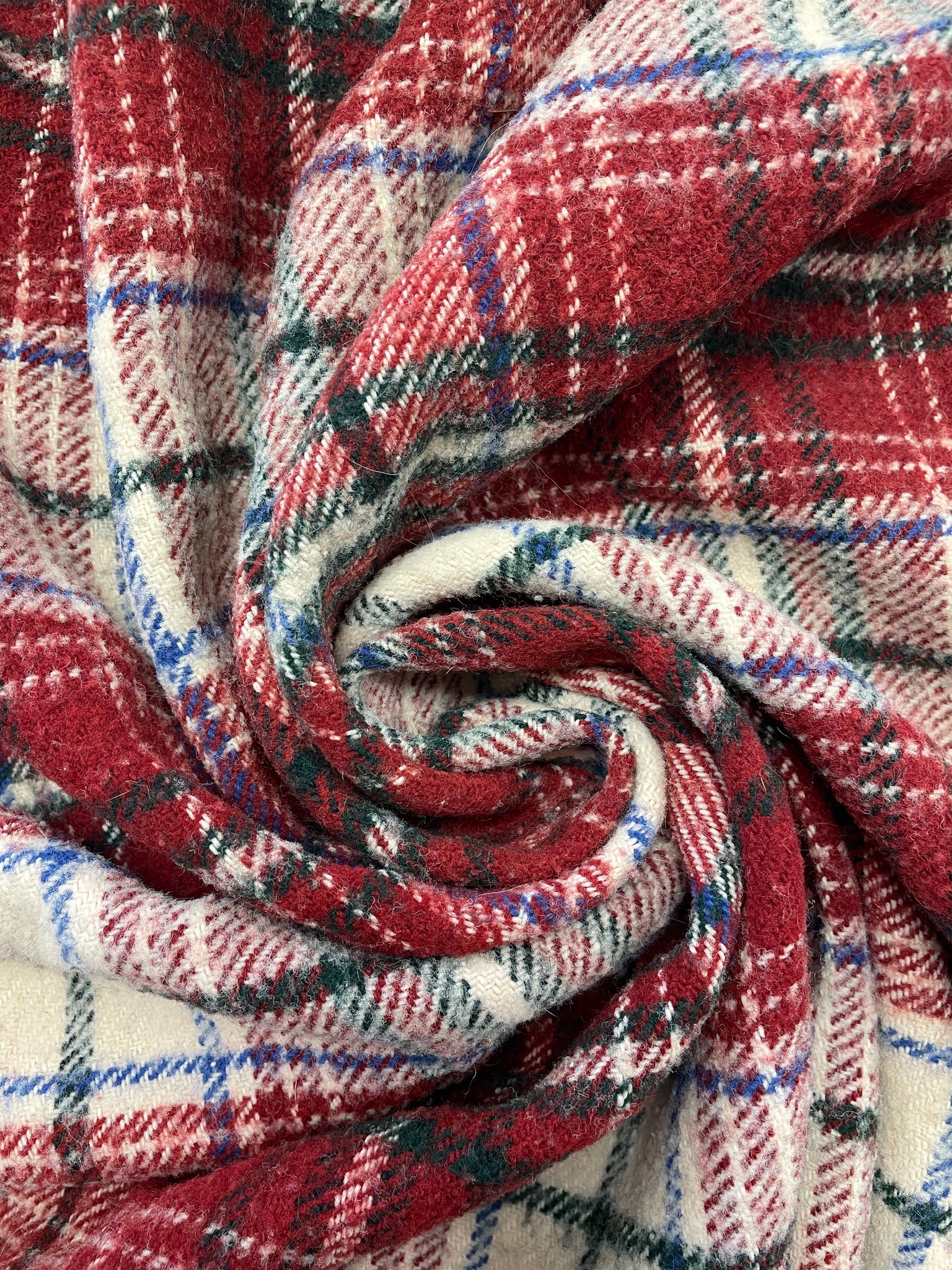 2 YD Wool Plaid Blanket Vintage Salvaged - Red, Off White, Green and Blue