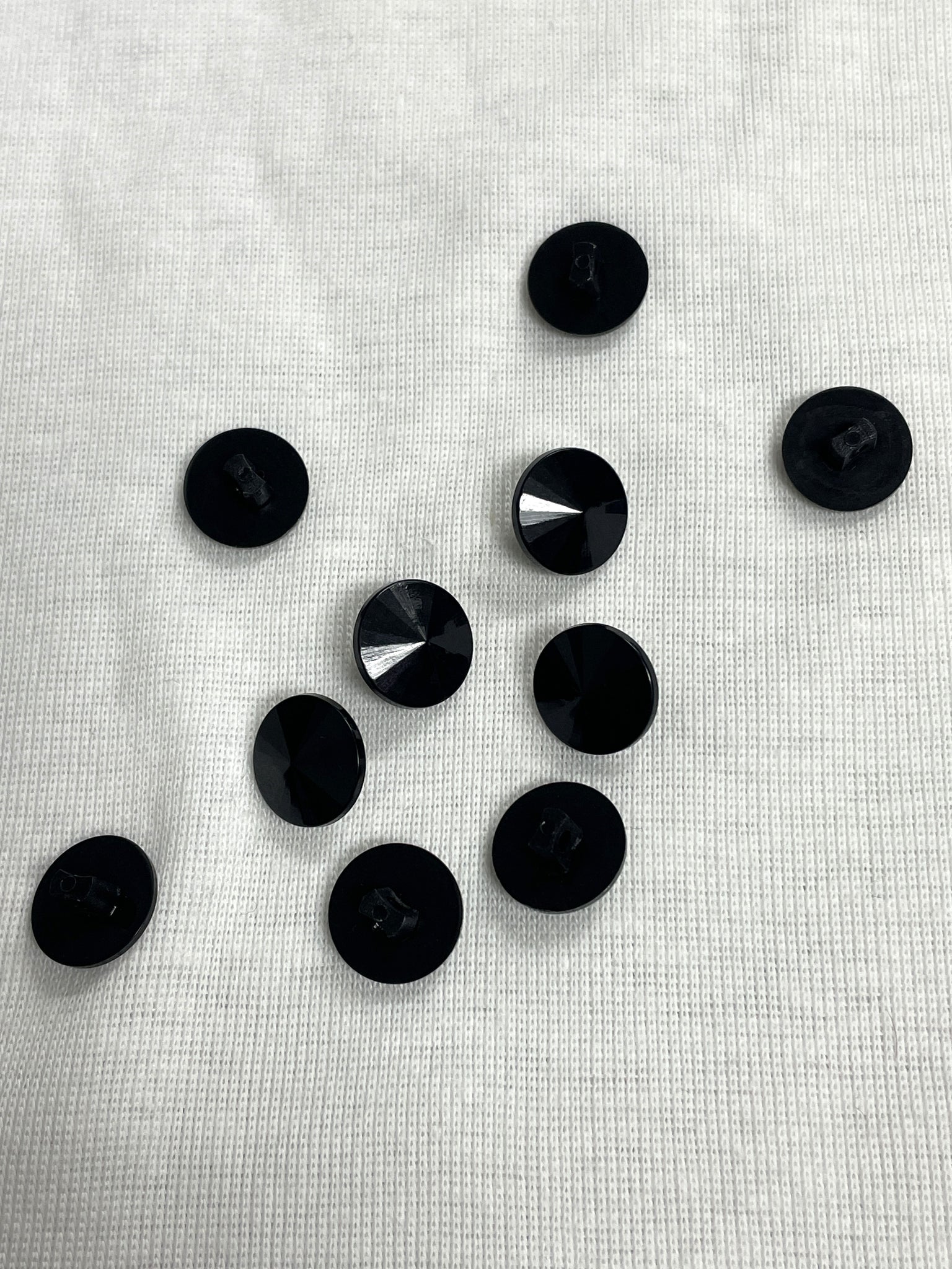 Button Plastic Set of 10 Vintage - Shiny Black Faceted Cones