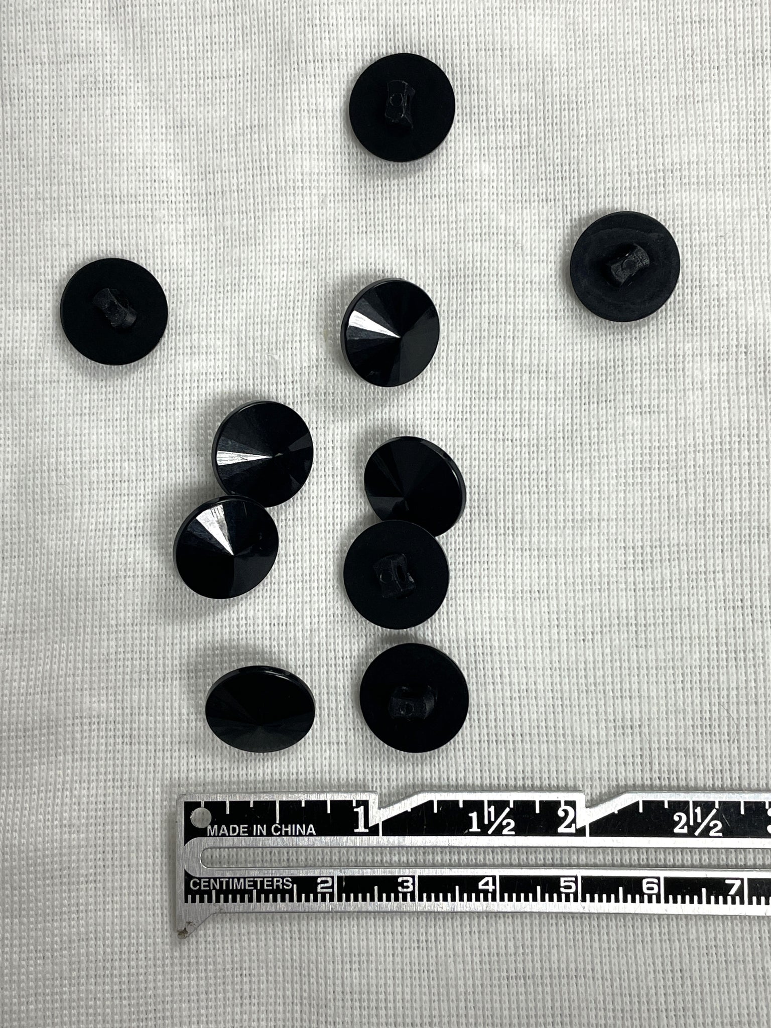 Button Plastic Set of 10 Vintage - Shiny Black Faceted Cones