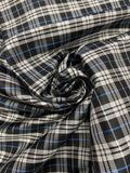 2 YD Tie Silk Yarn-Dyed Plaid - Black, Gray and Blue