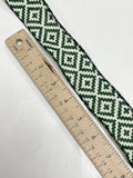 Poly Cotton Printed Wired Edged Ribbon - White With Dark Green