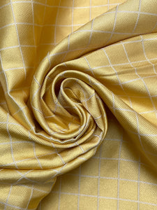 2 YD Tie Silk Yarn-Dyed Plaid - Yellow and White Windowpane