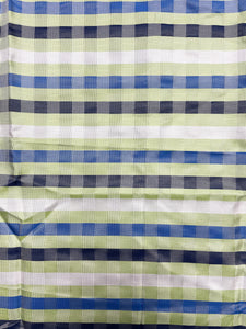 1+ YD Tie Silk Yarn-Dyed Plaid - Lime Green, Royal Blue, Navy Blue and White