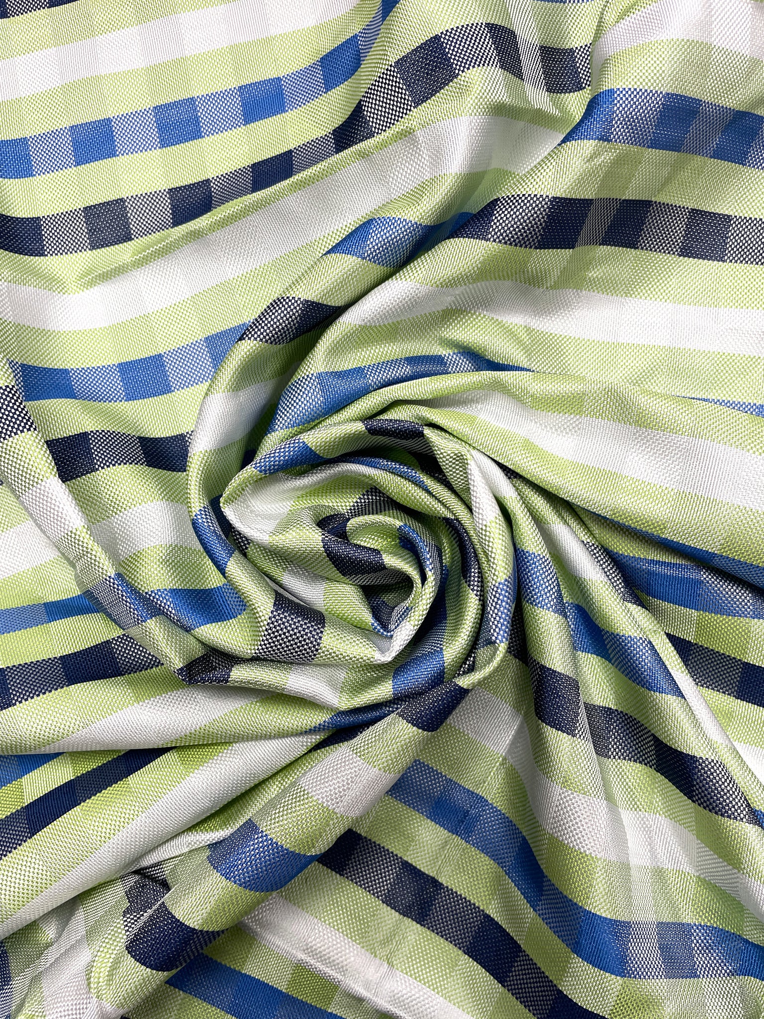 1+ YD Tie Silk Yarn-Dyed Plaid - Lime Green, Royal Blue, Navy Blue and White