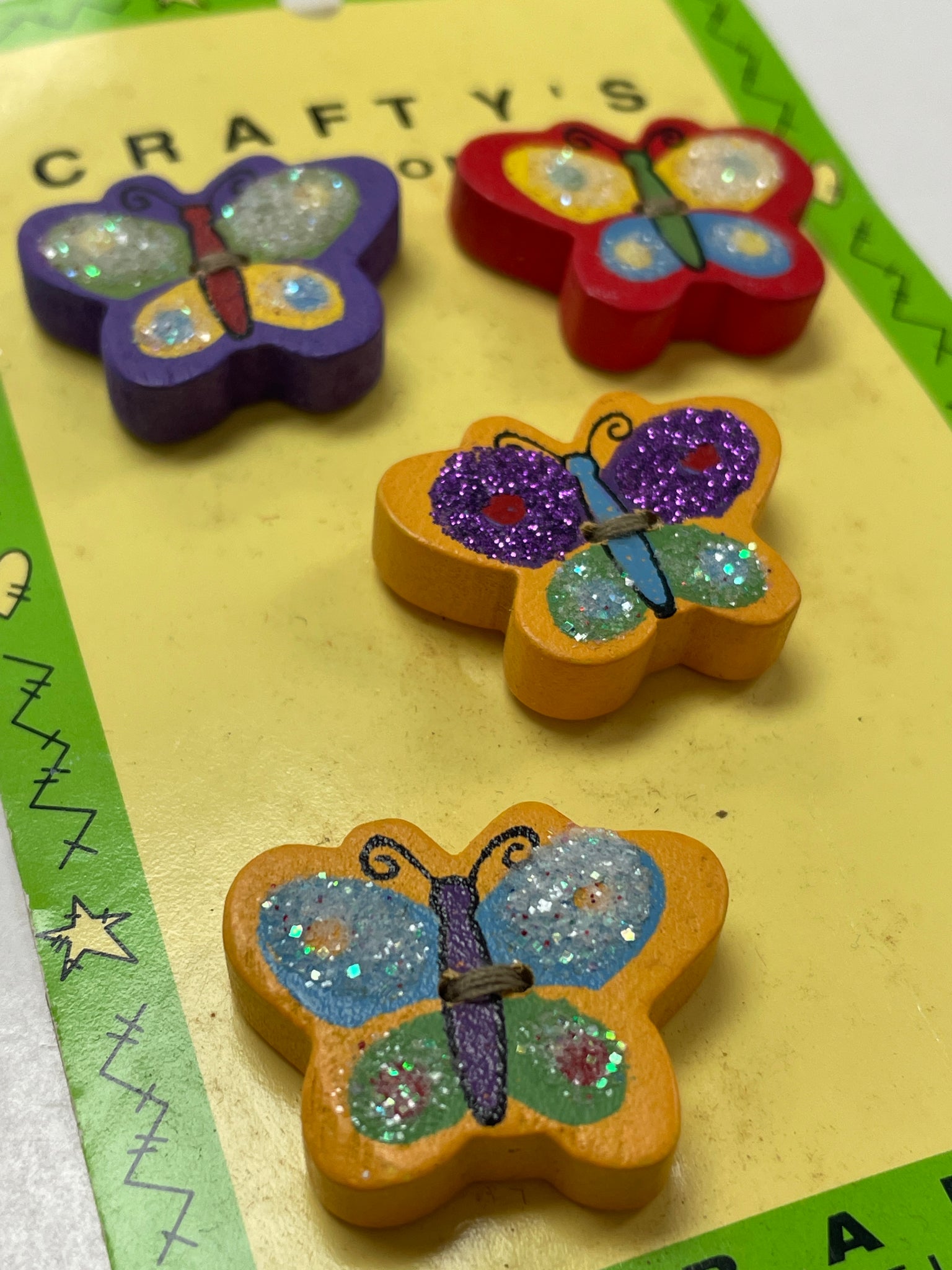 Buttons Painted Wood Set of 4 - Butterflies