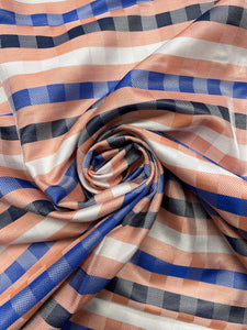 1+ YD Tie Silk Yarn-Dyed Plaid - Orange, Royal Blue, Navy Blue and White