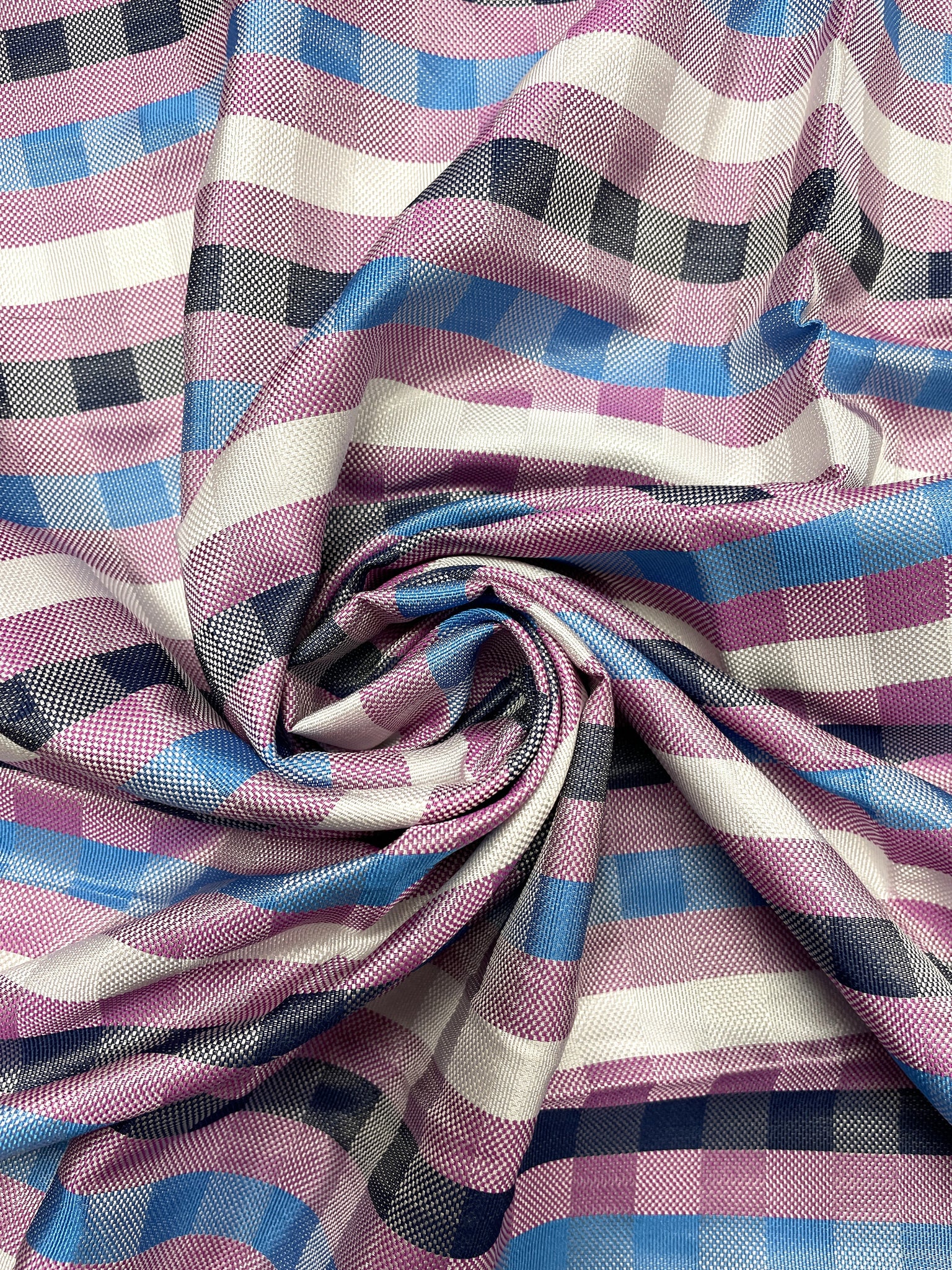 1+ YD Tie Silk Yarn-Dyed Plaid - Magenta, Royal Blue, Navy Blue and White