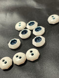 Buttons Plastic Set of 10 Vintage - White Octagons with Navy Blue Centers