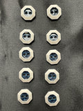 Buttons Plastic Set of 10 Vintage - White Octagons with Navy Blue Centers