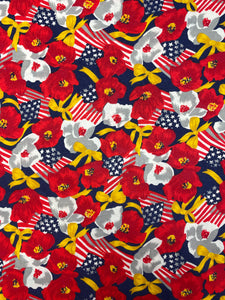 1 7/8 YD Poly/Cotton Knit - U.S.A. Flags with Red and White Poppies