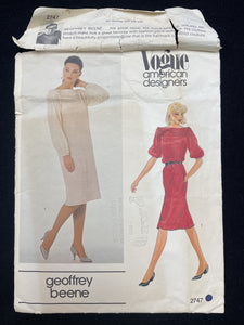 1980's Geoffrey Beene for Vogue 2747 Sewing Pattern - Dress FACTORY FOLDED