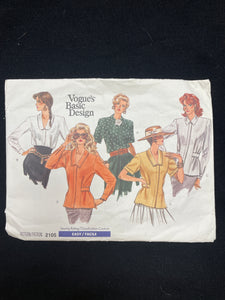 1988 Vogue 2105 Sewing Pattern - Blouses FACTORY FOLDED