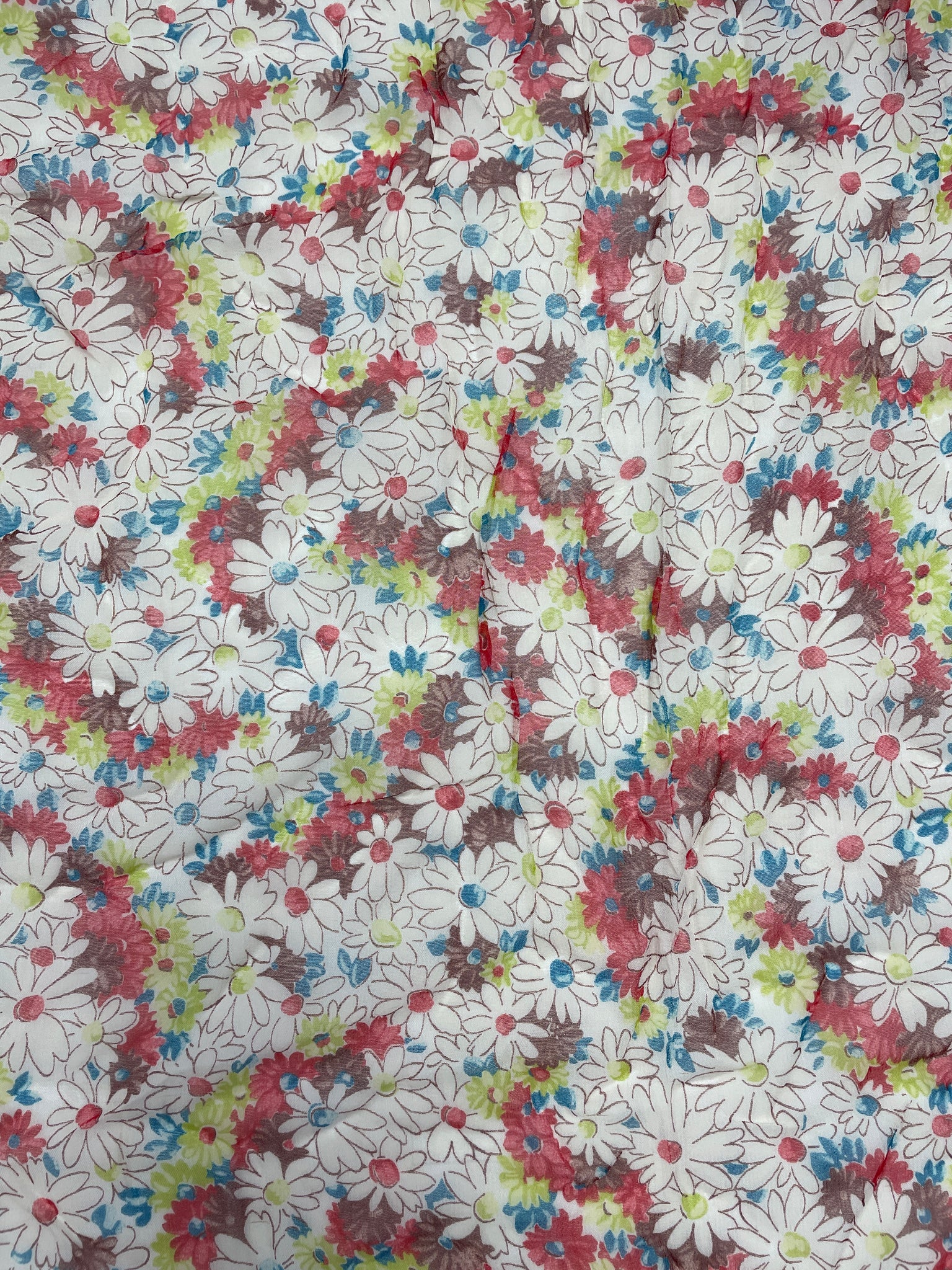 4 3/8 YD Rayon Chiffon Vintage - Daisies with Red, Blue, Green and Brown