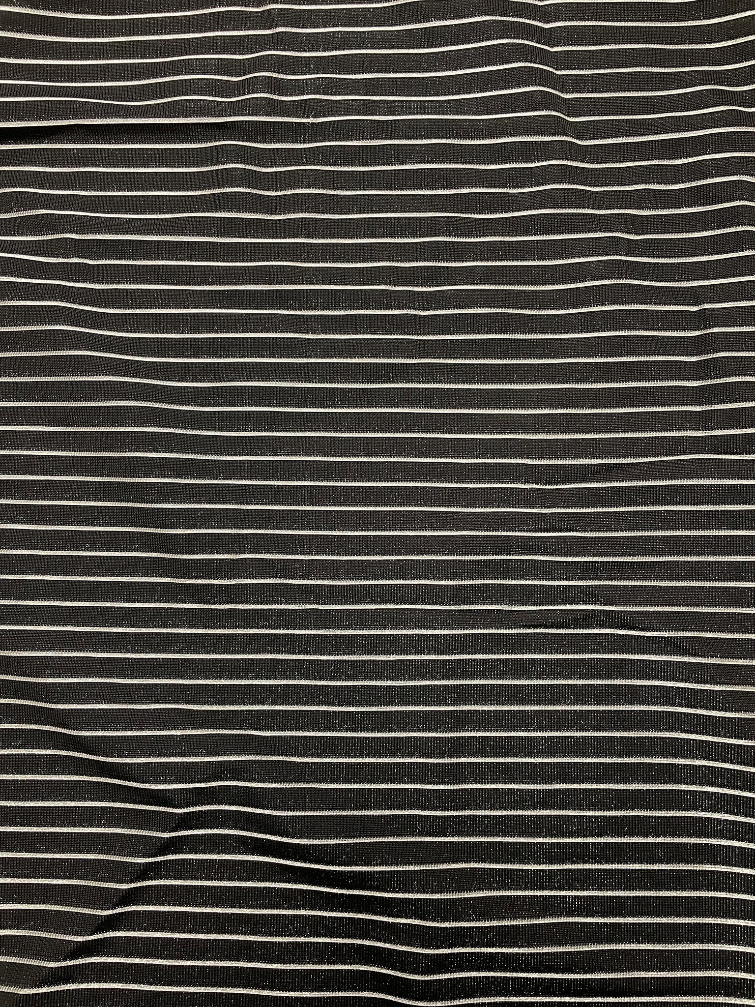 2 3/8 YD Polyester Knit Vintage - Black with Silver Stripes