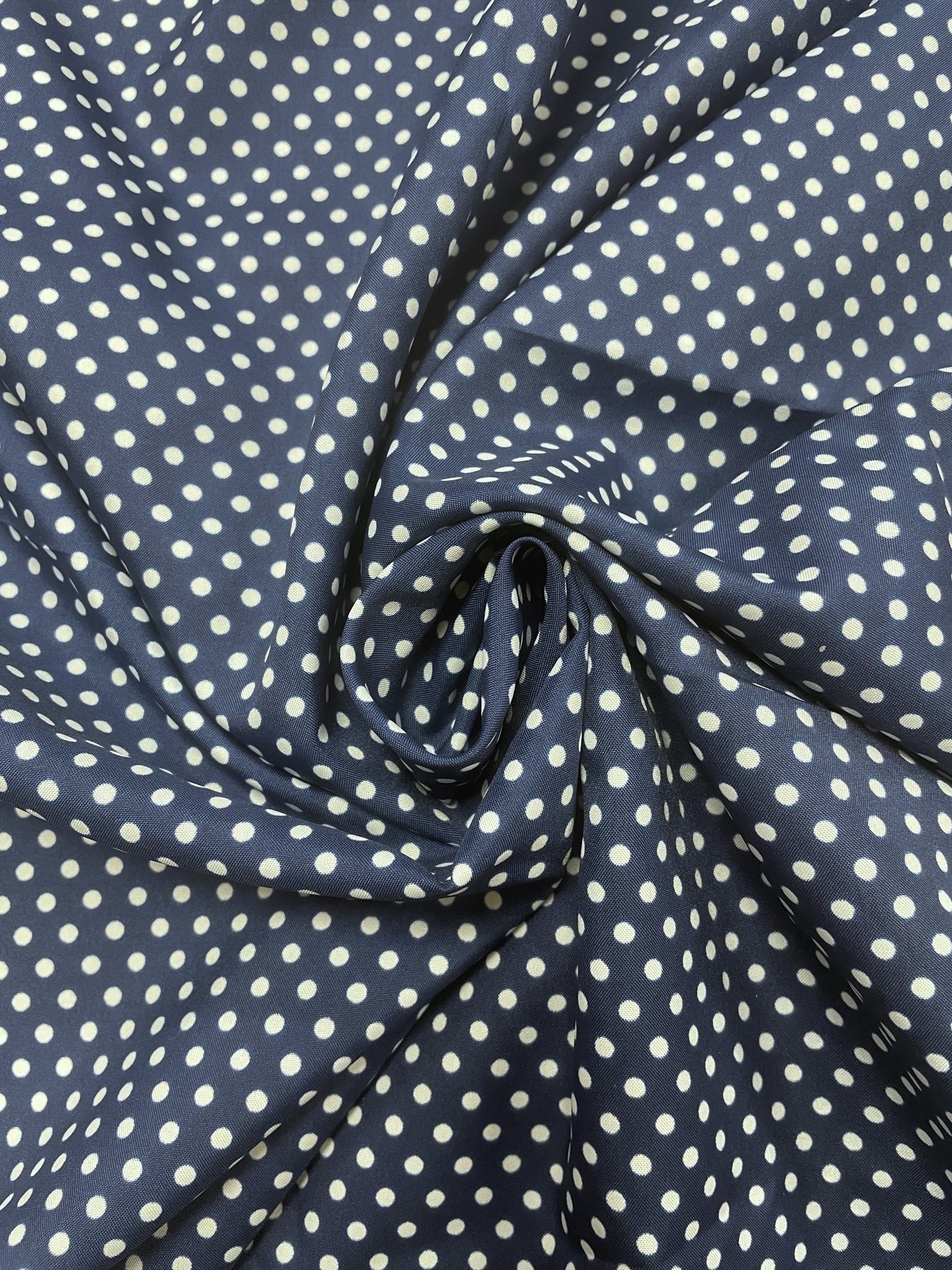 5 YD Nylon - Navy Blue with White Polka Dots