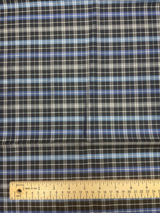 2 1/8 YD Tie Silk Yarn-Dyed Plaid - Black, Royal Blue, Light Blue and Gray