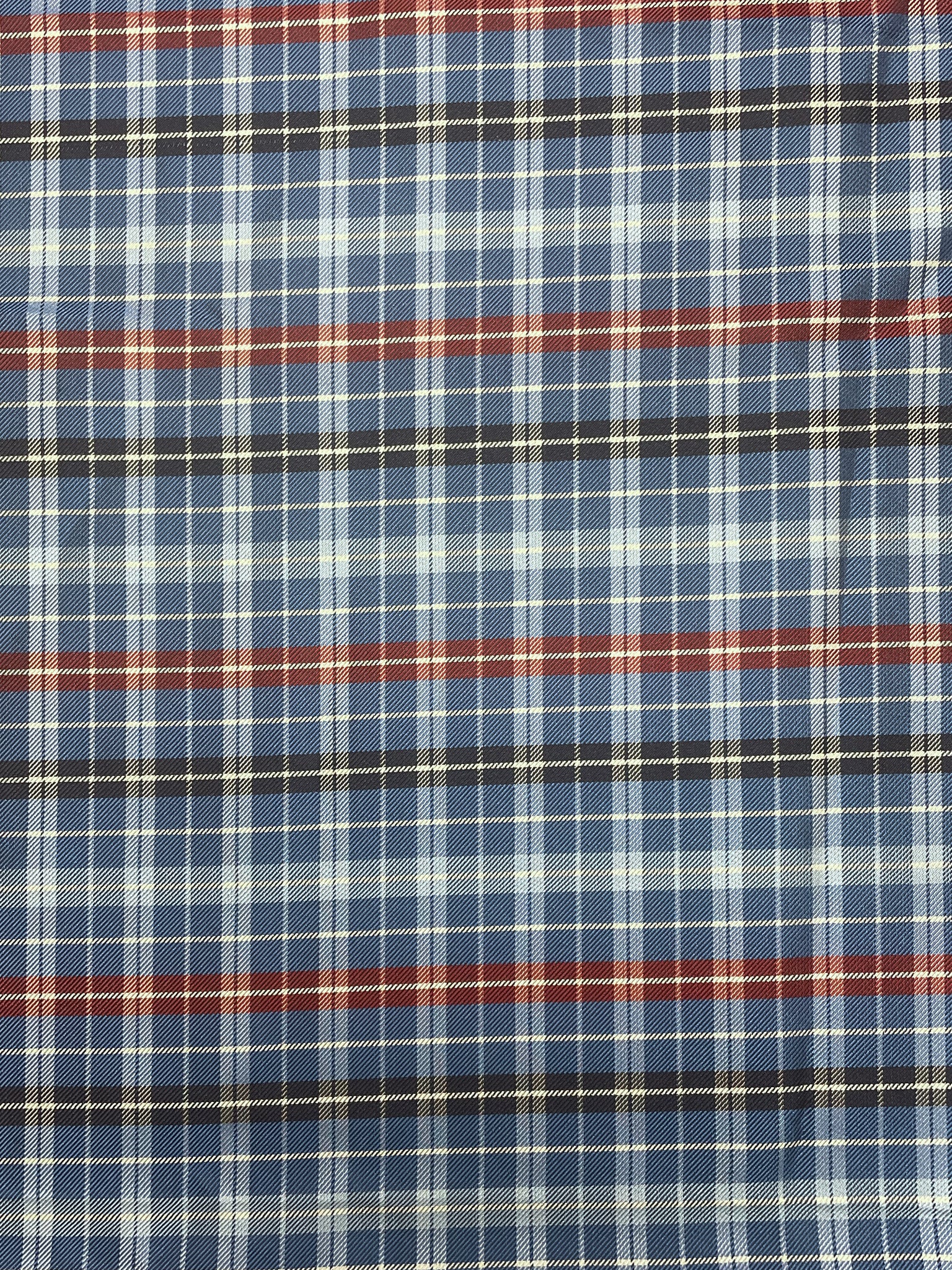 2 1/8 YD Tie Silk Yarn-Dyed Plaid - Blue, Navy Blue, Red  and White