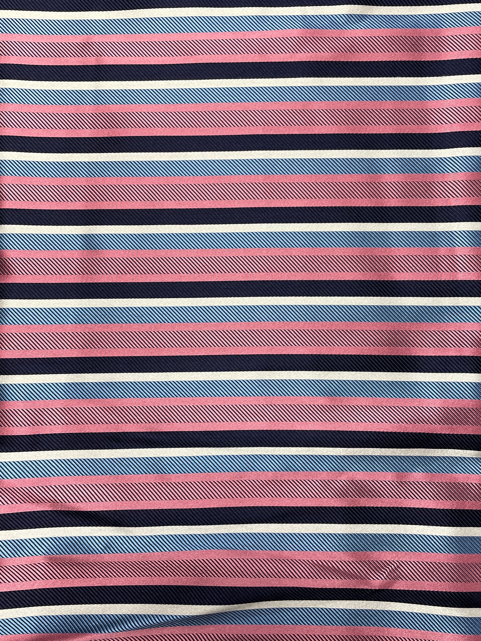 2 1/8 YD Tie Silk Yarn-Dyed Stripes - Pink, Blue, Navy Blue and White