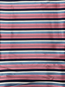 2 1/8 YD Tie Silk Yarn-Dyed Stripes - Pink, Blue, Navy Blue and White