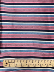 2 1/8 YD Tie Silk Yarn-Dyed Stripes - Pink, Blue, Navy Blue and White