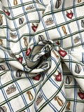 Quilting Cotton Printed Plaid - Off White with Blue and Green Windowpane Plaid and Laundry Items