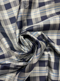 2 1/8 YD Tie Silk Yarn-Dyed Plaid - Navy Blue, Gray and Blue