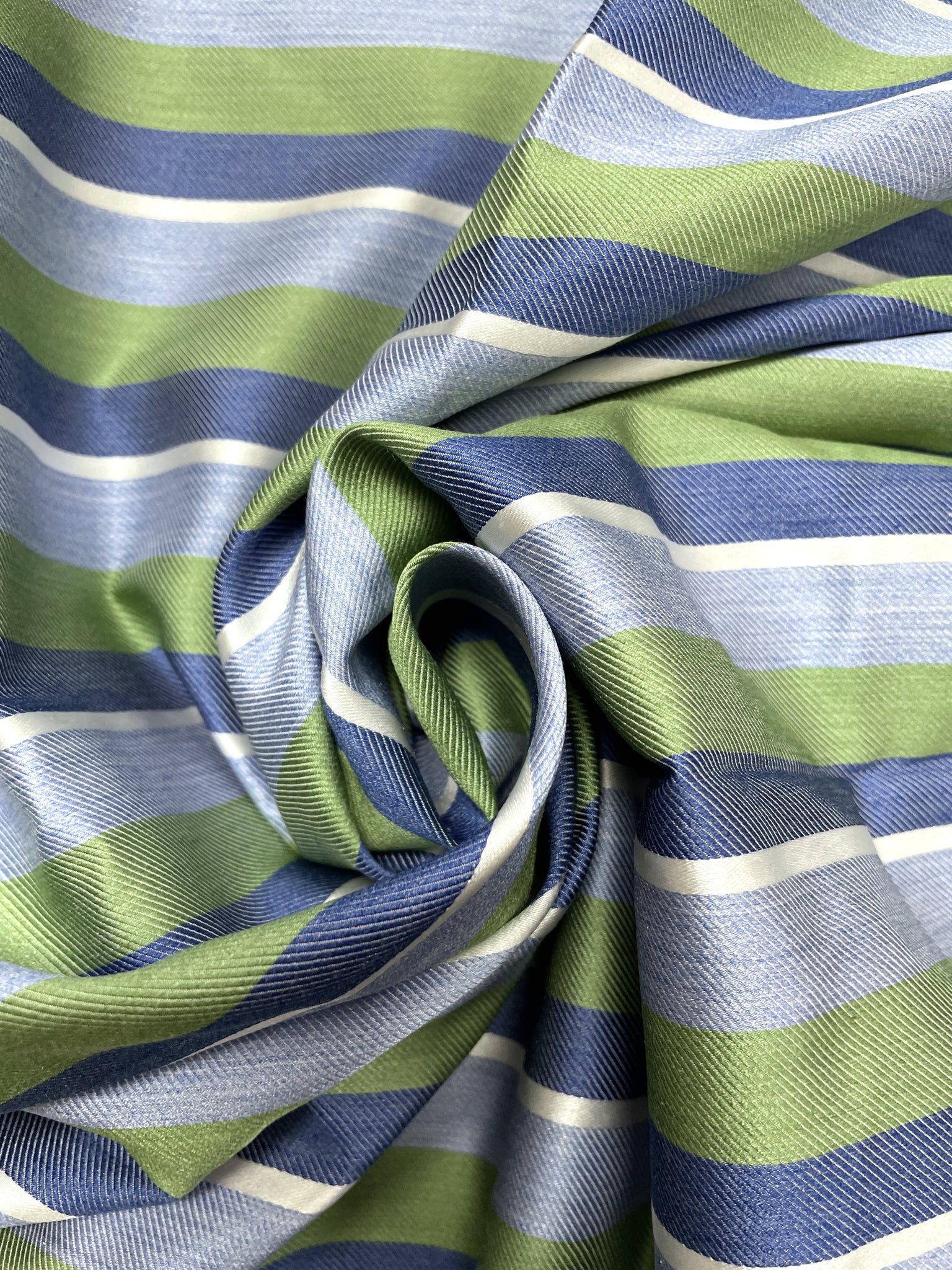 2 1/8 YD Tie Silk Yarn-Dyed Stripes - Green, Blues, and White