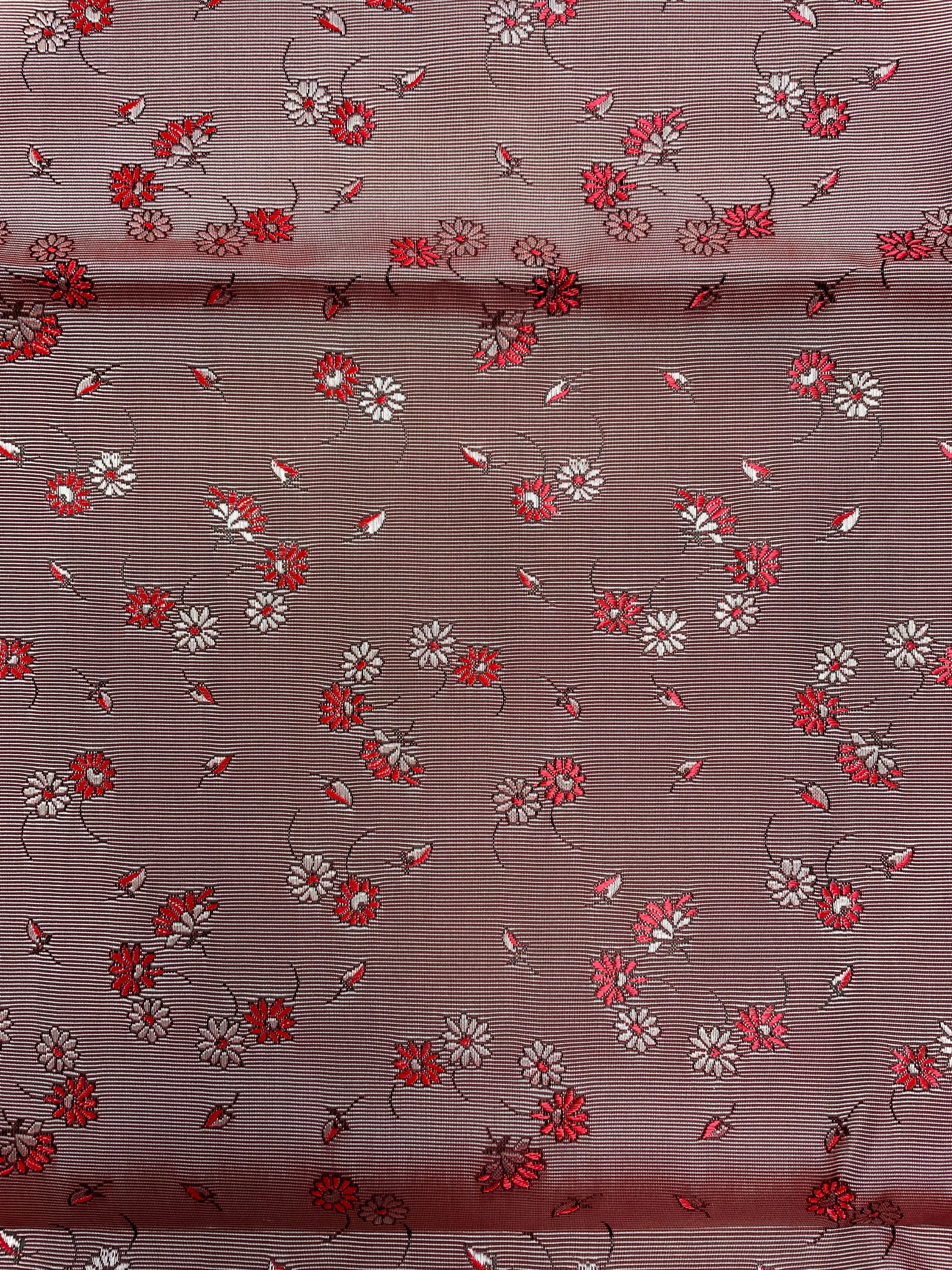 1 2/3 YD Acetate Iridescent Faille Vintage - Red and Pink woven with Flowers