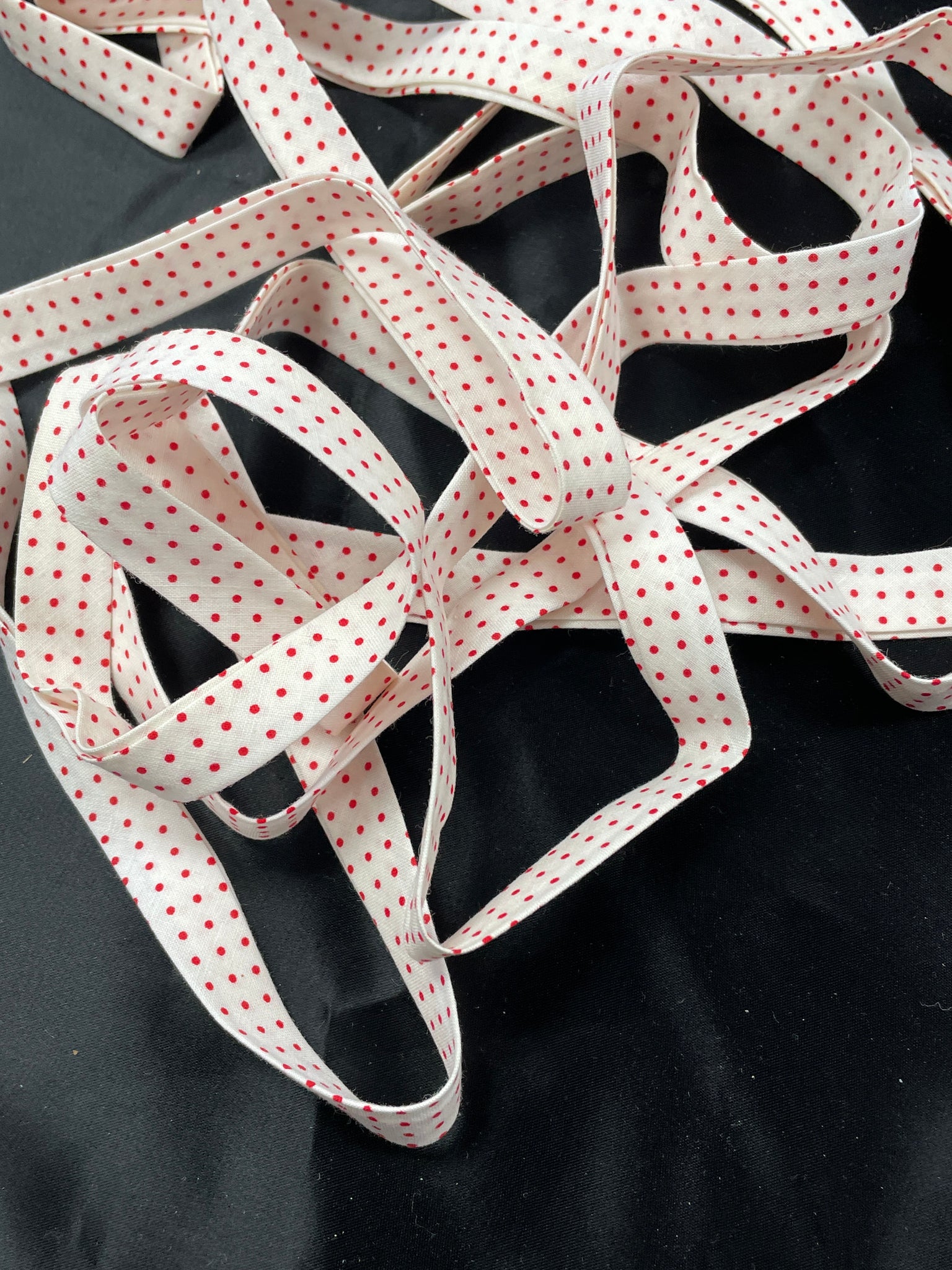 4 1/4 YD Cotton Printed Tape - White with Red Polka Dots